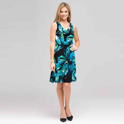 Island Floral Cowl Neck Dress, Aqua Multi, medium