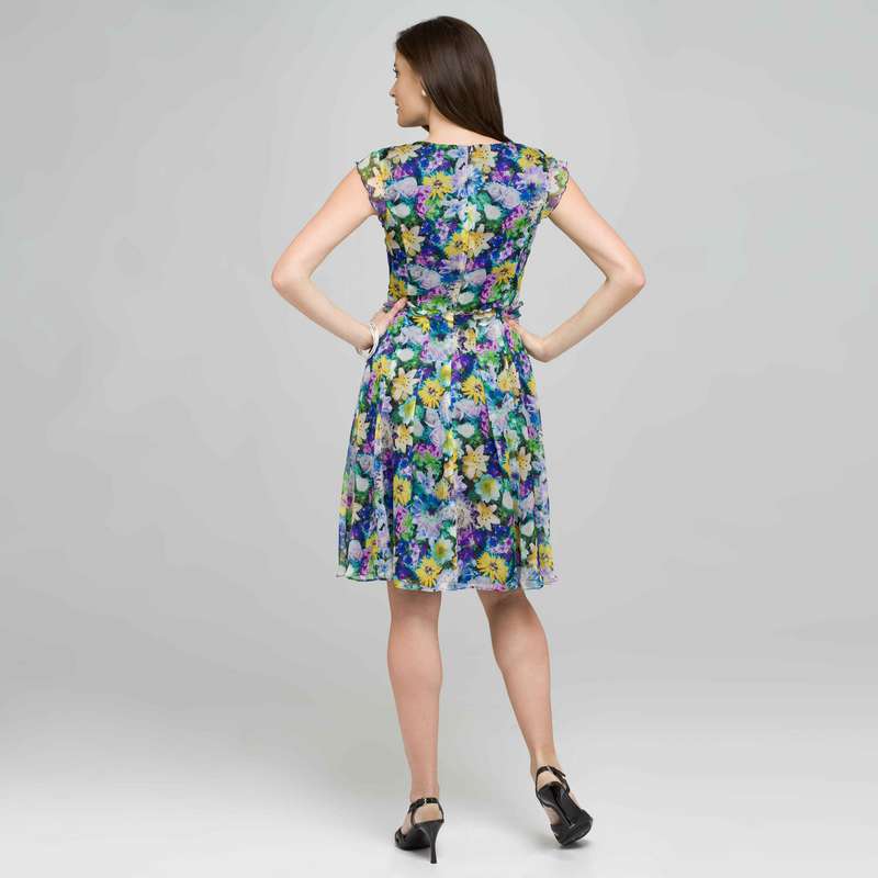 Floral Ruffly Seam Party Dress, , large