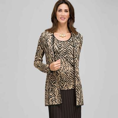 Zig-Zag Patterned Cardigan, Laurel/ Chino, medium