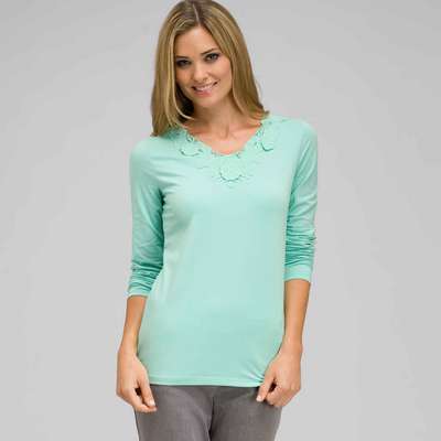 Long Sleeve V-Neck Top, Icy Mint, medium