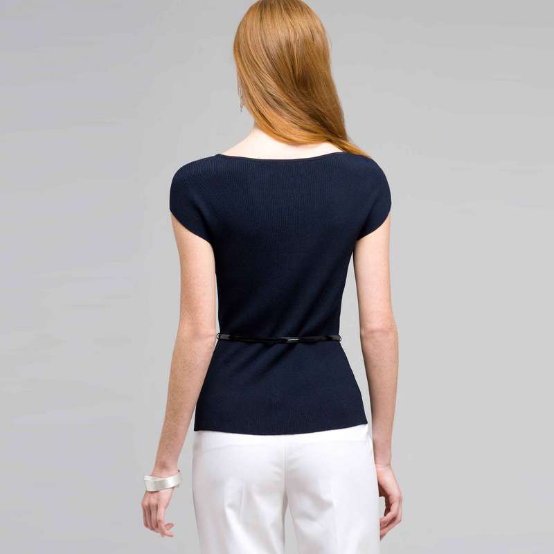 Belted Boat Neck Sleeve Top, , large