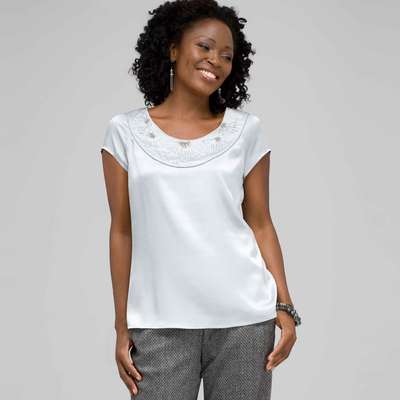 Beaded Jewel Neck Blouse, Frost, medium