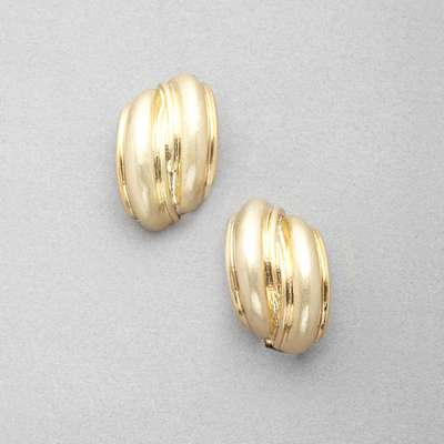Worn Gold Curved Earring, Gold, medium