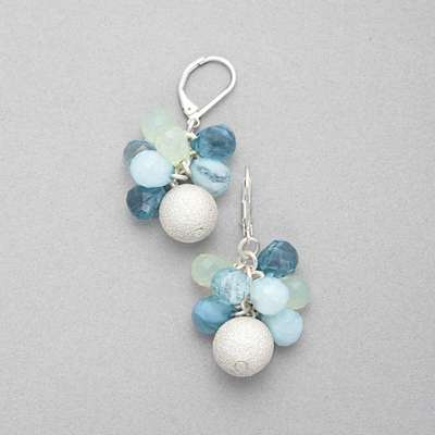 Cluster Drop Earring, Silver, medium